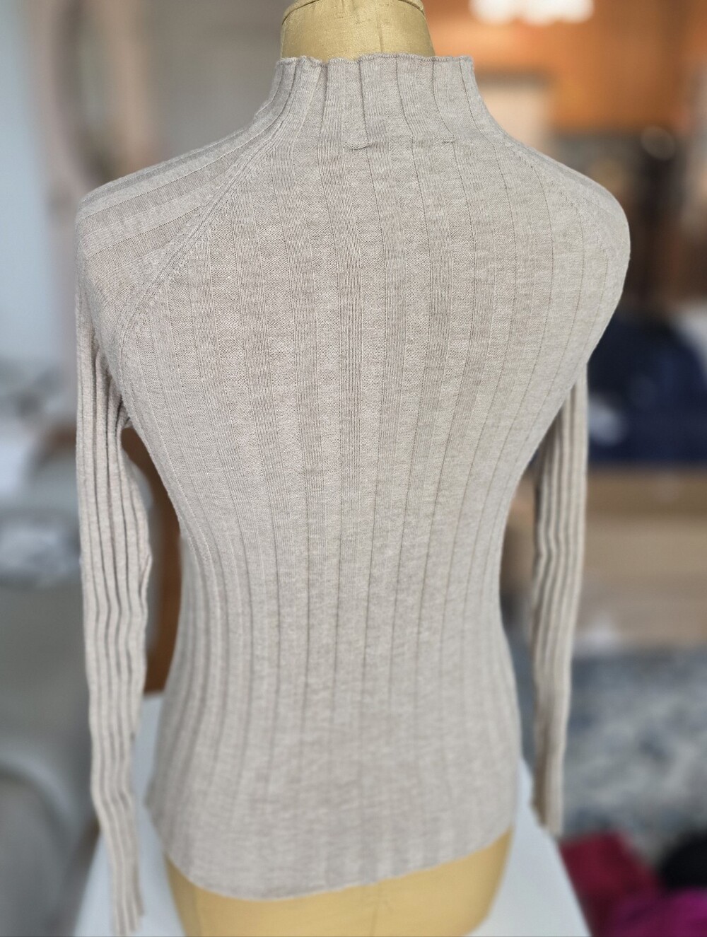 🍁❄️ Mango Ribbed Mock Neck Knit Sweater Beige Size S - Picture 5 of 6